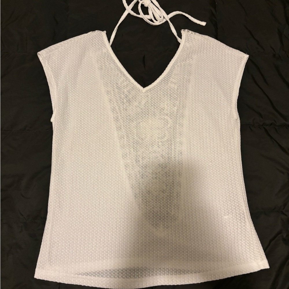 White V-Neck Women's Top With Detailed back